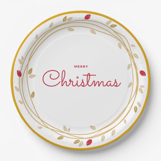 Plato De Papel Feliz Navidad Gold/Red (Anverso)