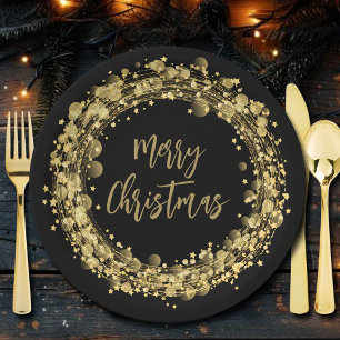 Plato De Papel Feliz Navidad Gold Stars