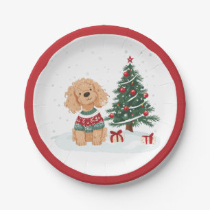 Plato De Papel Feliz Navidad Goldendoodle Dog