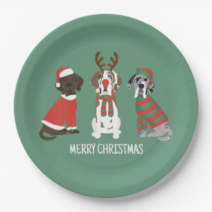 Plato De Papel Feliz Navidad Grandes perros daneses