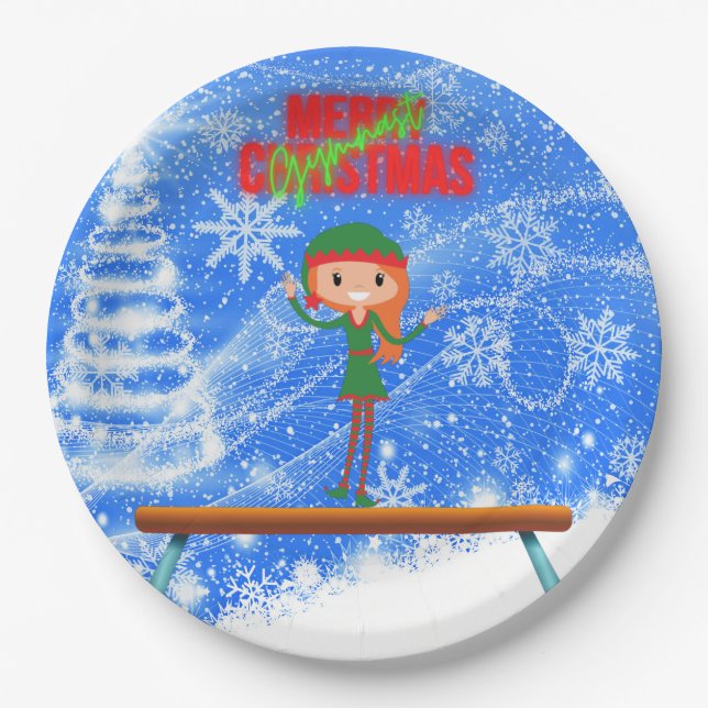 Plato De Papel Feliz Navidad Gymnast Elf (Anverso)