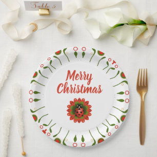 Plato De Papel Feliz Navidad Mariquita Rojo Blanco Verde Fiesta