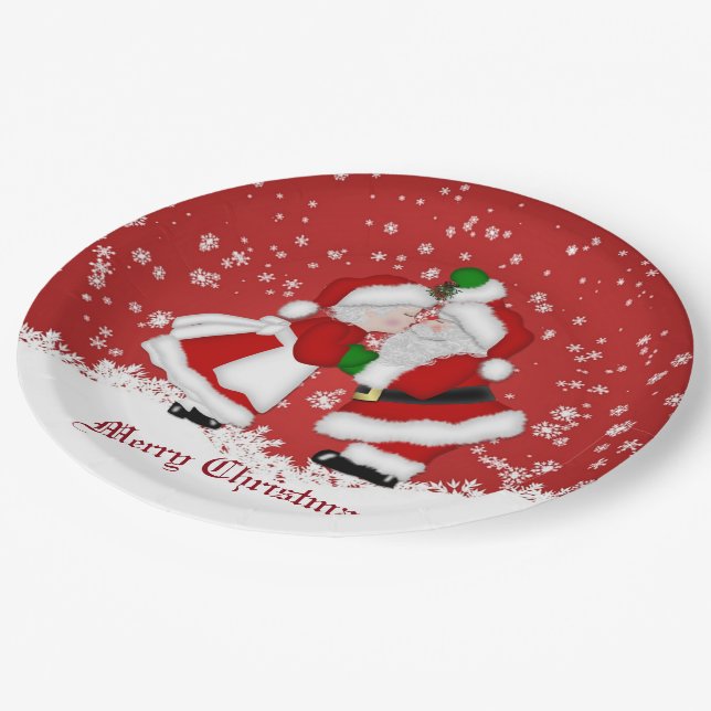 Plato De Papel Feliz Navidad Mistletoe Santa (Angular)