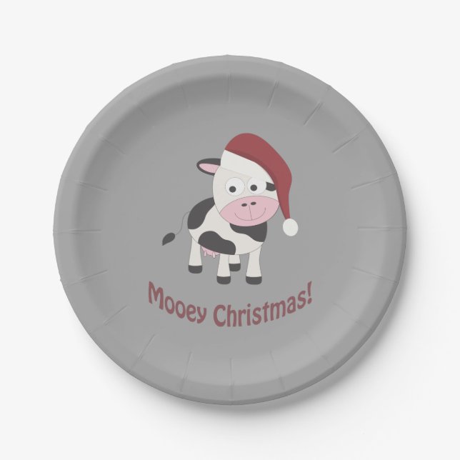 Plato De Papel ¡Feliz Navidad Mooey! Vaca de Santa (Anverso)