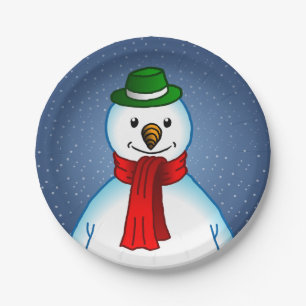 Plato De Papel Feliz Navidad Muñeco de Nieve