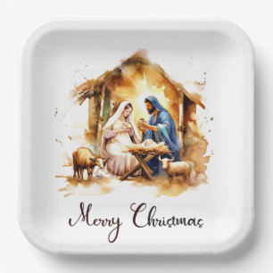 Plato De Papel Feliz Navidad Natividad