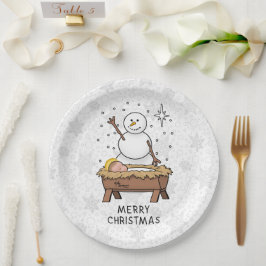 Plato De Papel Feliz Navidad Natividad Niño Jesús Snowman