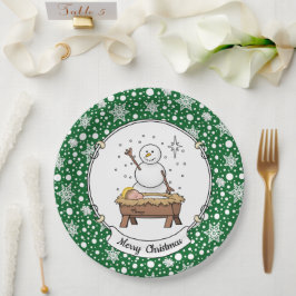 Plato De Papel Feliz Navidad Natividad Niño Jesús Snowman