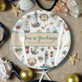 Plato De Papel Feliz Navidad Náutica Personalizada