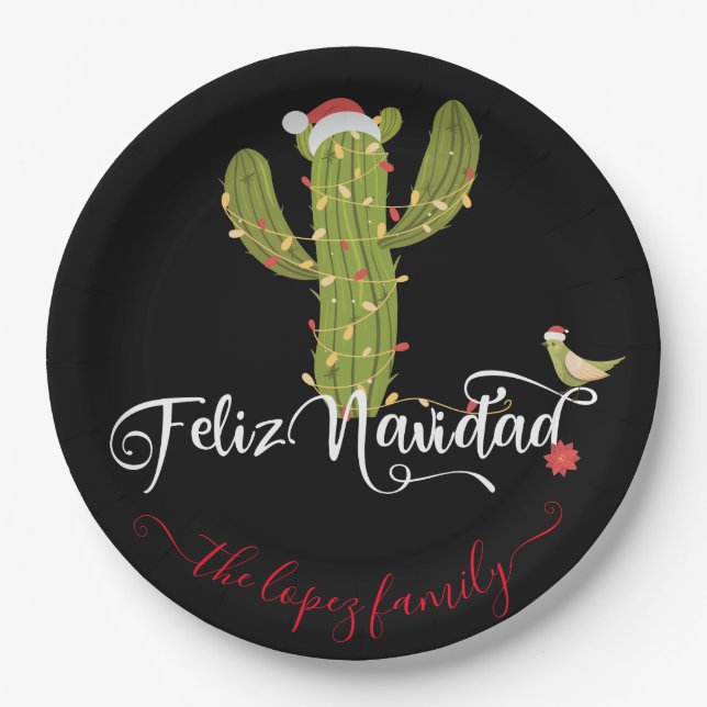 Plato De Papel Feliz Navidad Navidades Cactus Fiesta (Anverso)