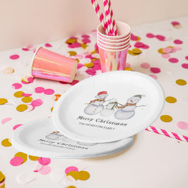 Plato De Papel Feliz Navidad - Navidades de la familia Cute Snowm