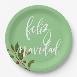 Plato De Papel Feliz Navidad: Navidades rojos y verdes simples