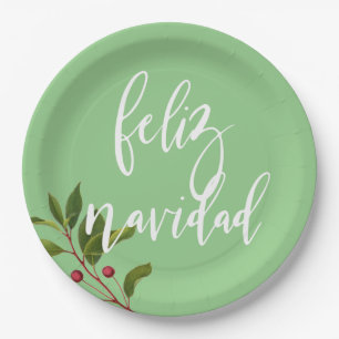 Plato De Papel Feliz Navidad: Navidades rojos y verdes simples