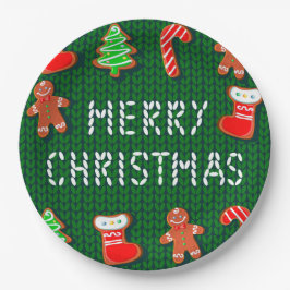 Plato De Papel Feliz Navidad Ornamentos de pan de jengibre en ver