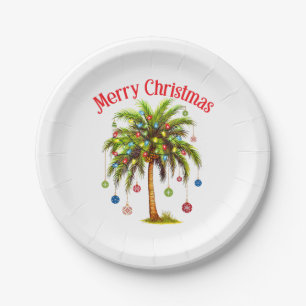 Plato De Papel Feliz Navidad Palm Tree Light Tropical Hawaiano