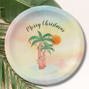 Plato De Papel Feliz Navidad Palm Trees