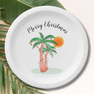 Plato De Papel Feliz Navidad Palm Trees Sun