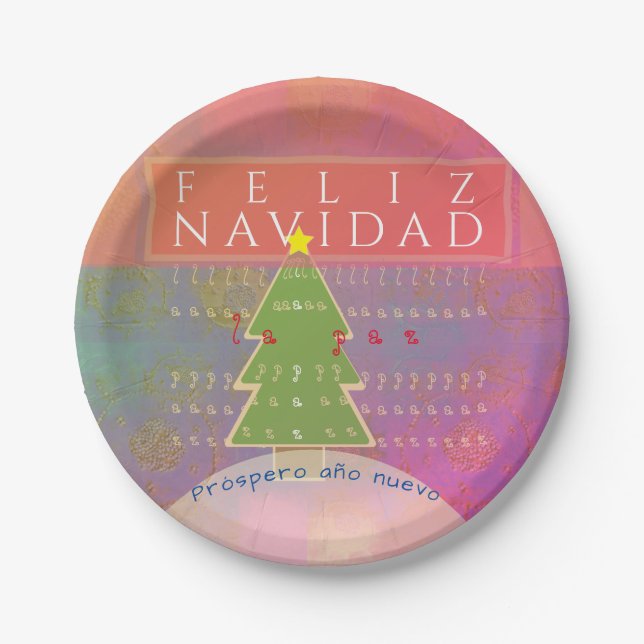 Plato De Papel "Feliz navidad" Paz y Feliz Año Nuevo (Anverso)