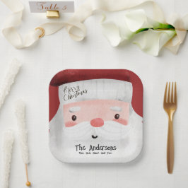 Plato De Papel Feliz Navidad personalizado Santa Claus Face