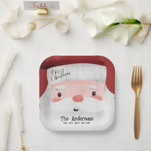 Plato De Papel Feliz Navidad personalizado Santa Claus Face