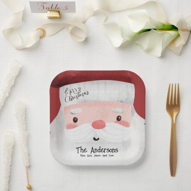 Plato De Papel Feliz Navidad personalizado Santa Claus Face (Boda)