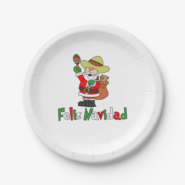 Plato De Papel Feliz Navidad Personalizado Santa Sombrero Maracas (Anverso)