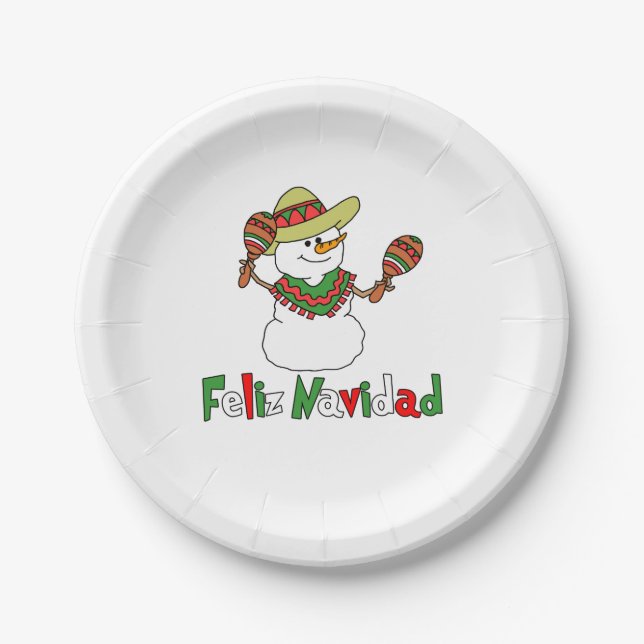 Plato De Papel Feliz Navidad Personalizado Snowman Sombrero Marac (Anverso)