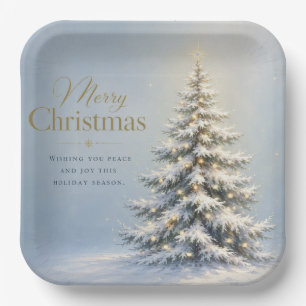 Plato De Papel Feliz Navidad Pino Nevado