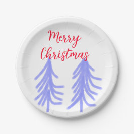 Plato De Papel Feliz Navidad pino pino púrpura rojo púrpura y agu