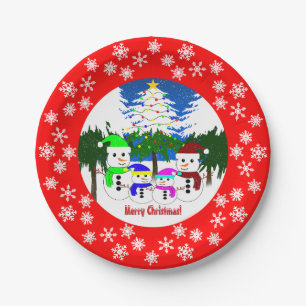 Plato De Papel Feliz Navidad! Placa de papel para la familia Snow