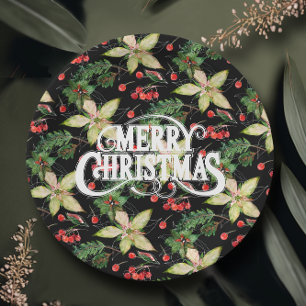 Plato De Papel Feliz Navidad Poinsettias