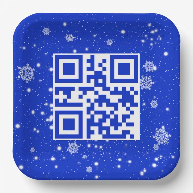 Plato De Papel Feliz Navidad QR Code on Snowflakes (Anverso)