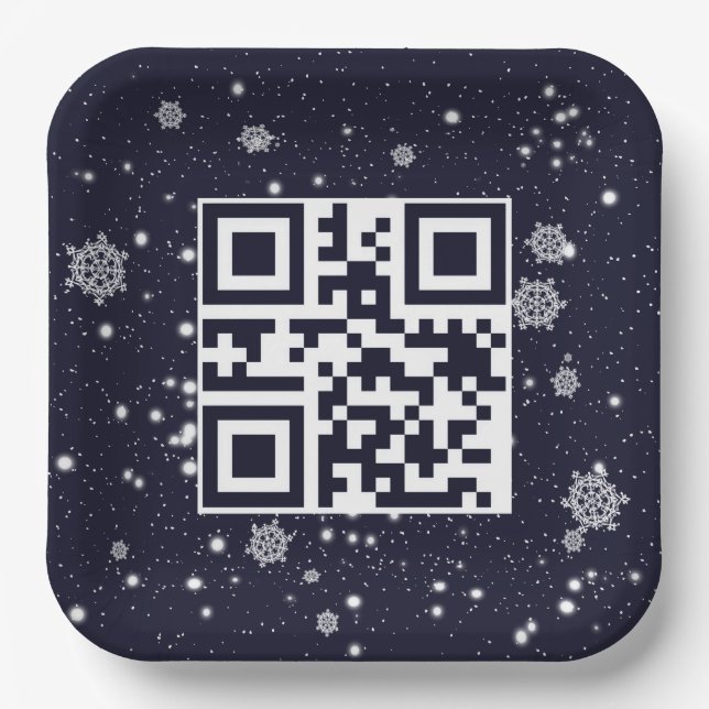 Plato De Papel Feliz Navidad QR Code on Snowflakes (Anverso)