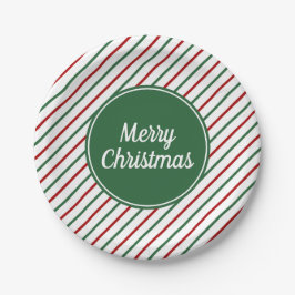 Plato De Papel Feliz Navidad Rayas Verdes