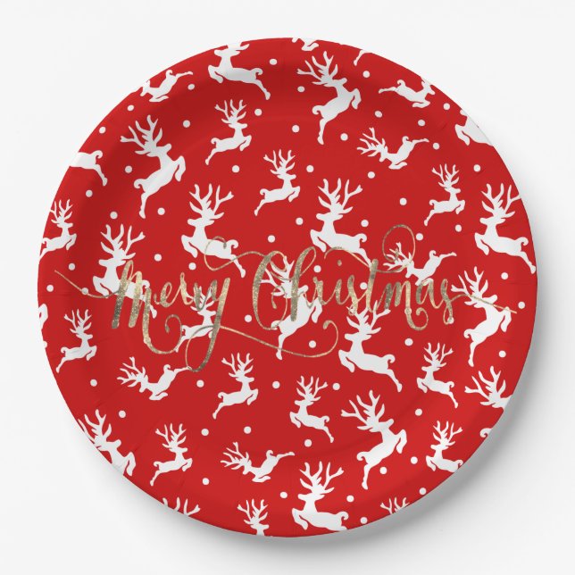 Plato De Papel Feliz Navidad Renoes Rojos (Anverso)
