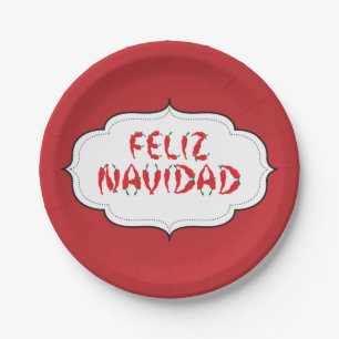 Plato De Papel Feliz Navidad Roja Chile
