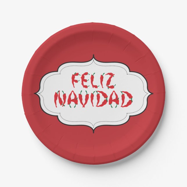Plato De Papel Feliz Navidad rojo Chile (Anverso)