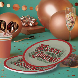 Plato De Papel Feliz Navidad Rojo y Verde