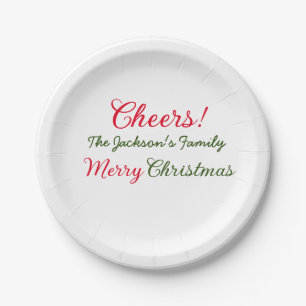 Plato De Papel feliz navidad saludos agregar nombre de familia te