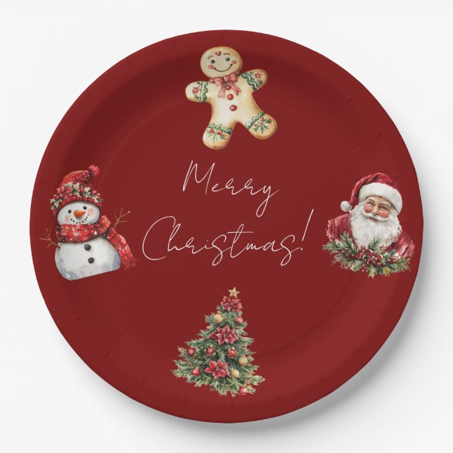 Plato De Papel Feliz Navidad Santa Árbol Navidad  (Anverso)