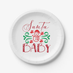 Plato De Papel Feliz Navidad Santa Bebé