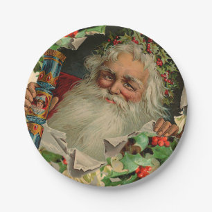 Plato De Papel Feliz Navidad Santa Claus Clásico antiguo
