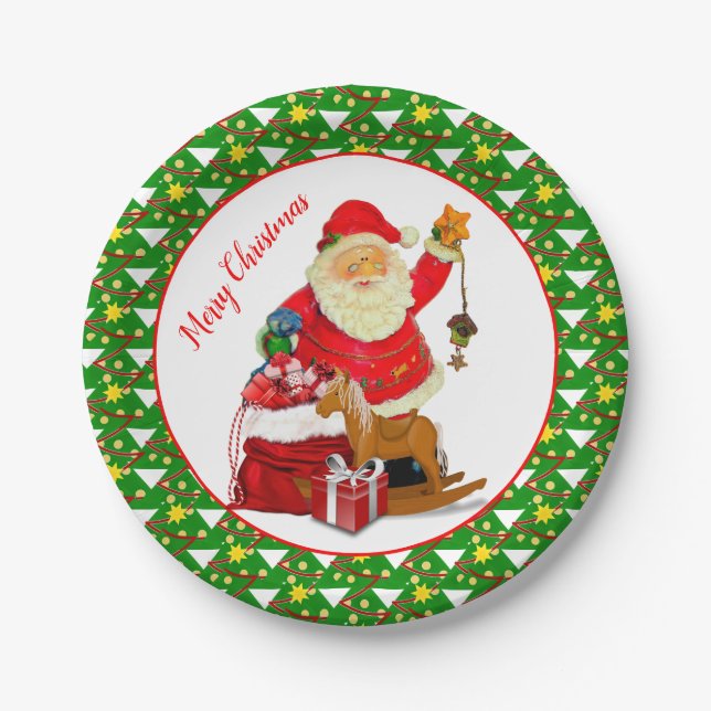 Plato De Papel Feliz Navidad Santa Claus Fiesta de Navidad (Anverso)