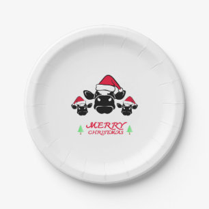 Plato De Papel Feliz Navidad Santa Cow
