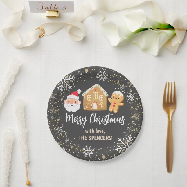 Plato De Papel Feliz Navidad Santa Gingerbread Fiesta de la Casa (Boda)
