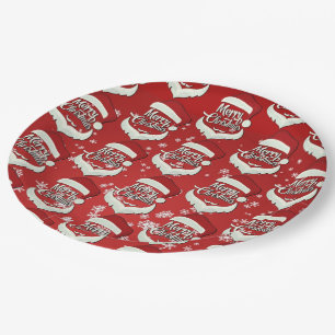 Plato De Papel Feliz Navidad Santa Hat
