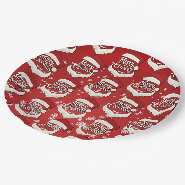 Plato De Papel Feliz Navidad Santa Hat (Angular)