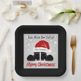 Plato De Papel Feliz Navidad Santa Hat/Boots Placa de papel