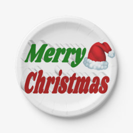 Plato De Papel Feliz Navidad Santa Hat rojo tipografía verde