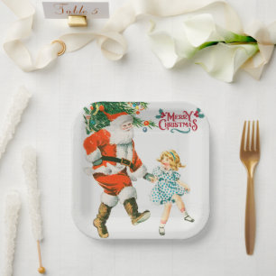 Plato De Papel Feliz Navidad santa Holiday